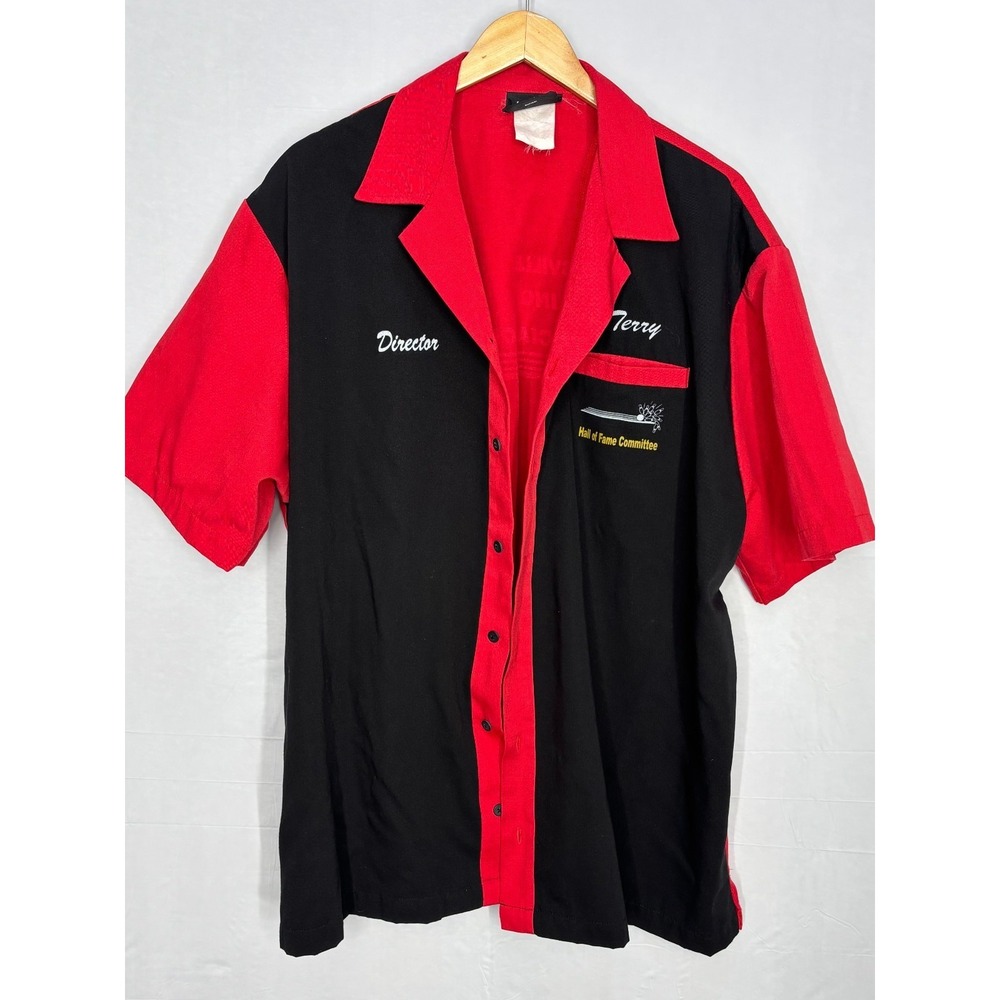 Hilton Bowling Shirt Mens Red Black Terry Hall of Fame Committee XL Vintage‎
